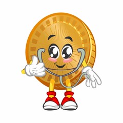 vector cartoon illustration of cute coin mascot being doctor 