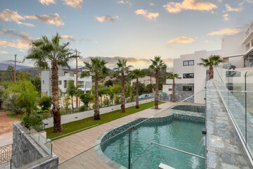 Fototapeta premium Above view of a hotel swimming pool