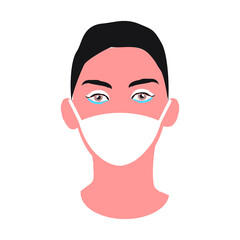 illustration of face with a mask covering the nose and mouth to avoid the corona virus