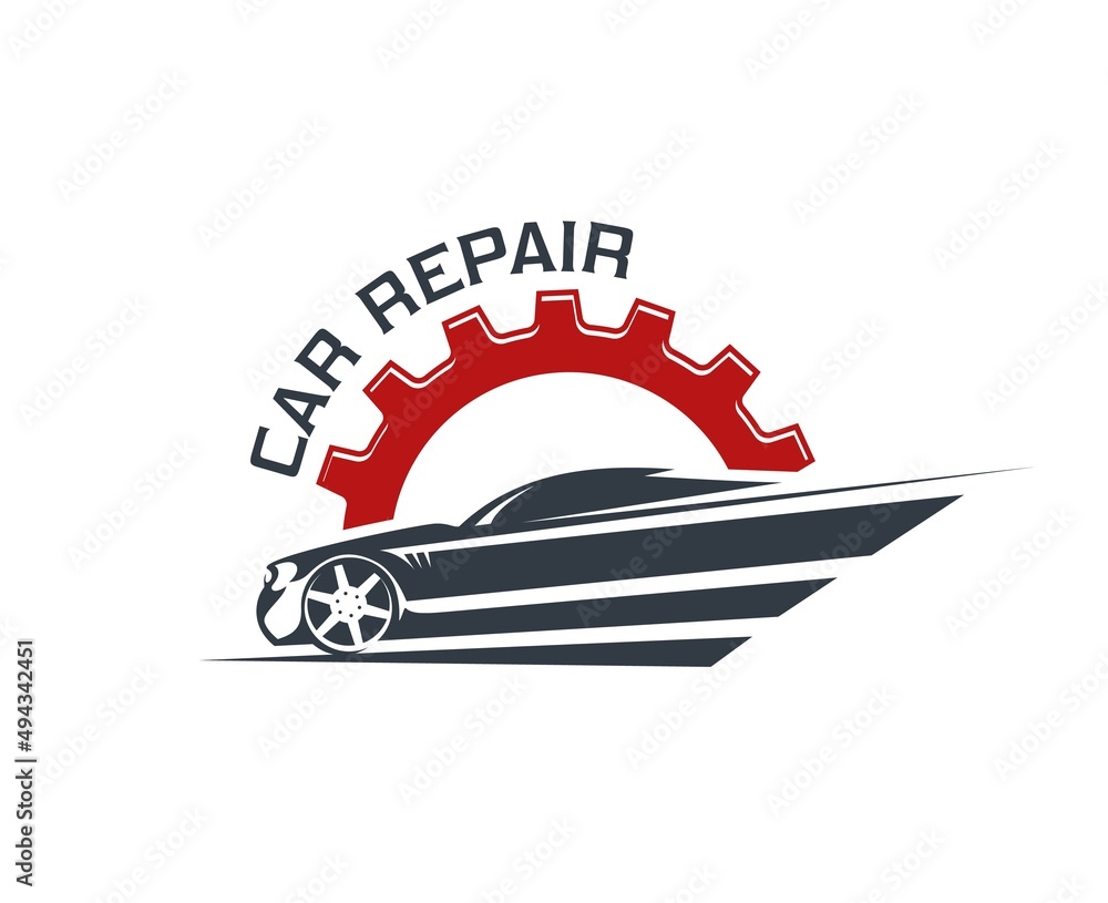 Wall mural car engine repair service icon of auto mechanic garage and automotive maintenance, vector symbol. ca