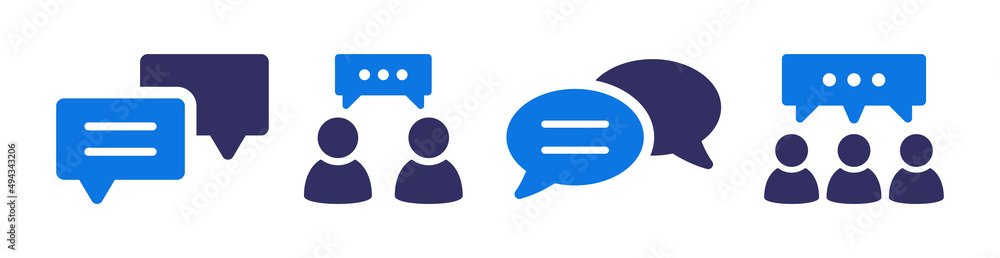 Poster conversation icon set. containing speech bubble, talking, message and people discuss icon vector ill