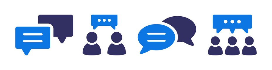 Conversation icon set. Containing speech bubble, talking, message and people discuss icon vector illustration. - obrazy, fototapety, plakaty