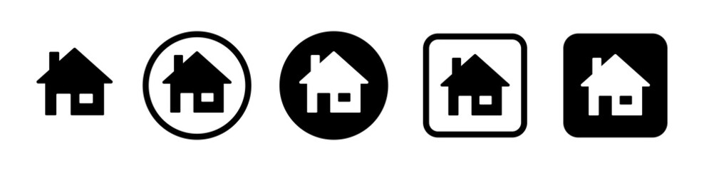 House sign icon collection in black flat design. Web home icon set.