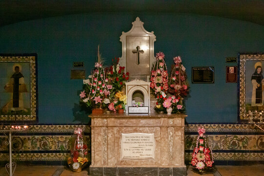 Interior with ikons on the wall in Santo Domingo convent museum in Lima, Peru