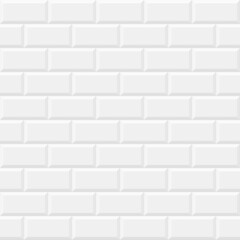 Subway tile seamless pattern, white kitchen or bathroom ceramic tile vector background. Brick wall of metro, mosaic pattern of glossy brickwork tiles and block for kitchen backsplash apron