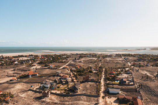 Aerial view of a town on the coast in Brazil