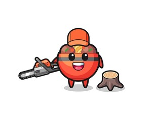 meatball bowl lumberjack character holding a chainsaw