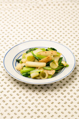 家庭料理　長芋と小松菜のラー油炒め　日本