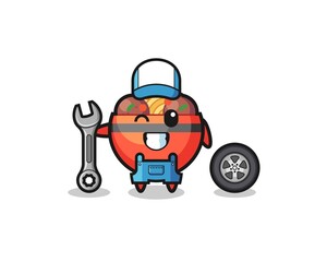 the meatball bowl character as a mechanic mascot
