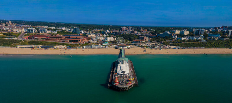 Beautiful view of the Bournemouth Pier under the blue sky