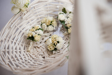 Small wedding floral corsage in the basket