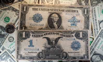 Historic large size Dollar banknotes, Silver certificate on US Dollar bills
