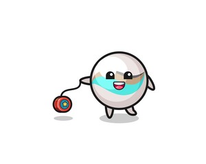 cartoon of cute marble toy playing a yoyo