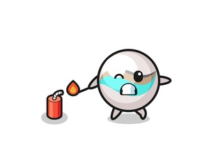 marble toy mascot illustration playing firecracker