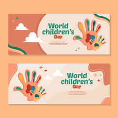 happy international children's day. hand illustration with ink doodles with clouds and a few stars.