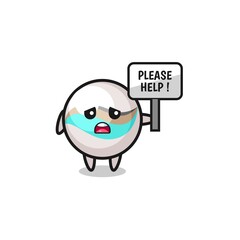 cute marble toy hold the please help banner