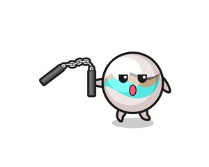 Fototapeta premium cartoon of marble toy using nunchaku
