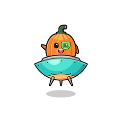 pumpkin cartoon riding a future spaceship