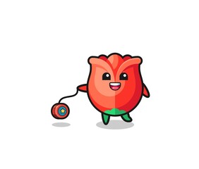 cartoon of cute rose playing a yoyo