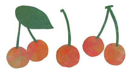 絵本みたいならくがき風テクスチャのさくらんぼ