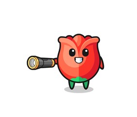 rose mascot holding flashlight