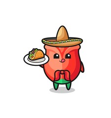 rose Mexican chef mascot holding a taco
