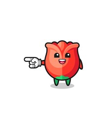 rose cartoon with pointing left gesture