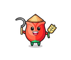 rose Asian farmer holding paddy