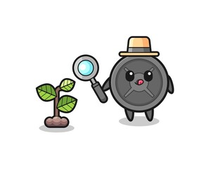 Obraz premium cute barbell plate herbalist researching a plants