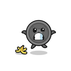 barbell plate cartoon is slip on a banana peel