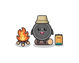 camping illustration of the barbell plate cartoon