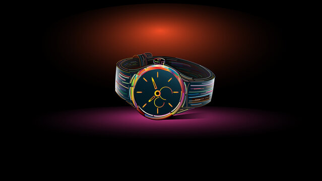 metallic glow new wrist watch. New collection of branded watch for shopping mall advertisement.