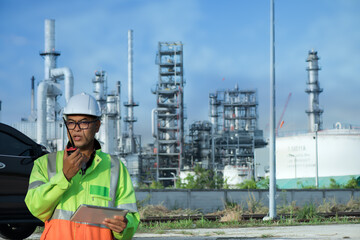 Refinery industry engineer wearing PPE Working at refinery construction site