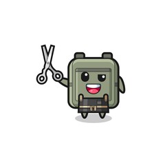 school bag character as barbershop mascot