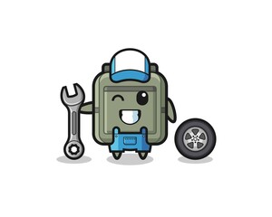 the school bag character as a mechanic mascot