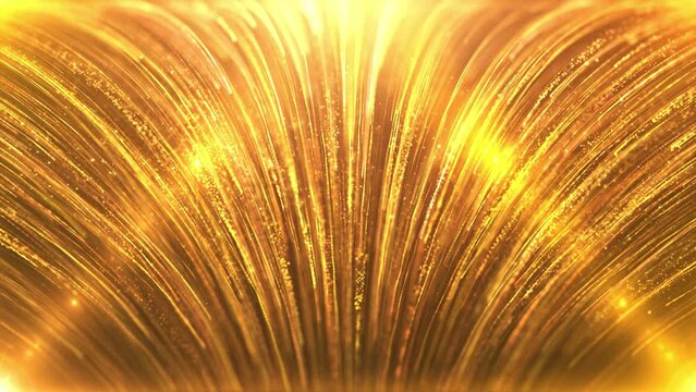 Gold particle rain background is a spectacular motion graphics background. Luxurious gold particle light stripes continue to fall, elegant golden particle rain, Oscar awards ceremony stage background.