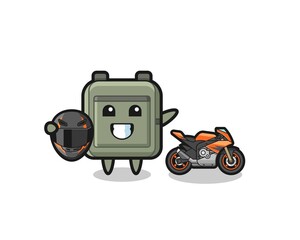 cute school bag cartoon as a motorcycle racer