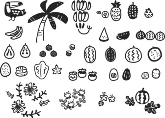 夏を思わせる果物、花　鳥　アイコンにも利用できるセット　イラスト素材		

