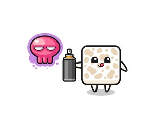 tempeh cartoon make a graffiti with a spray paint