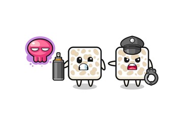 tempeh cartoon doing vandalism and caught by the police