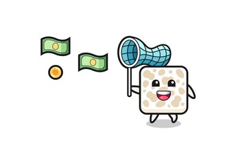 illustration of the tempeh catching flying money