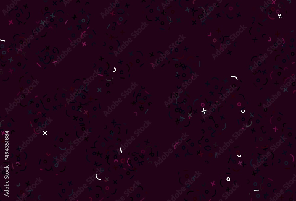 Poster light pink vector texture with mathematic symbols.