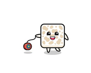 cartoon of cute tempeh playing a yoyo