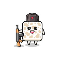 cute tempeh cartoon as Russian army