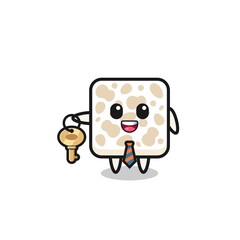 cute tempeh as a real estate agent mascot