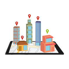 Fototapeta premium Isolated cellphone with an application map and 3d buildings Vector