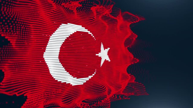 Turkish flag made of particles in a seamless loop on black background. Perfect for project that depicts Turkish history, culture, and people.
