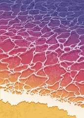 砂浜の波打ち際_サンセット（縦構図）