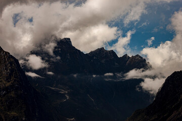 Obraz premium The jagged mountain range at the top of Grasberg Mine which is 4000 metres above sea level in Papua, Indonesia. 
