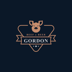 Vintage Retro Badge Grill Restaurant Barbecue Steak House Menu Emblem and Food Silhouettes Typography Logo Design